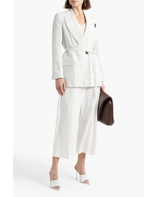 Brunello Cucinelli White Pinstriped Cotton And Linen-blend Blazer