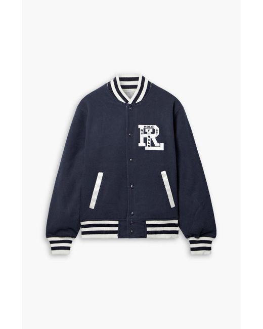 Polo Ralph Lauren Blue Reversible Appliquéd Felt And Satin Bomber Jacket
