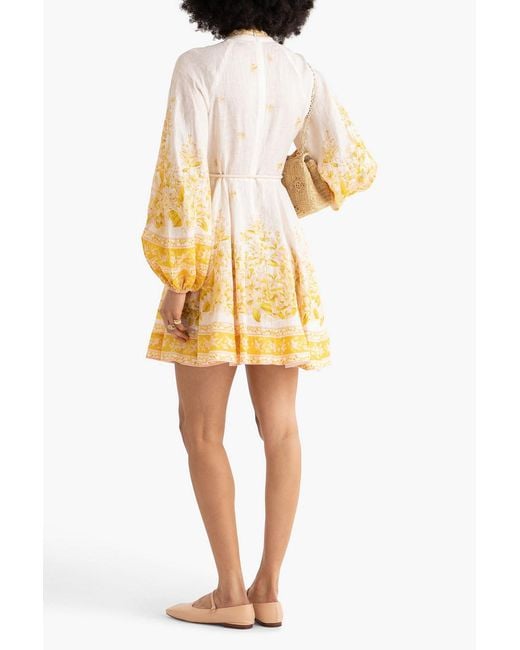 Zimmermann Natural Floral-print Linen Mini Dress