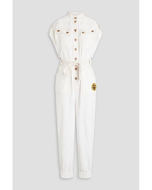 Zimmermann White Appliquéd Cotton Jumpsuit