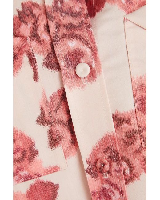 Emilia Wickstead Red Cutout Floral-print Taffeta Shirt