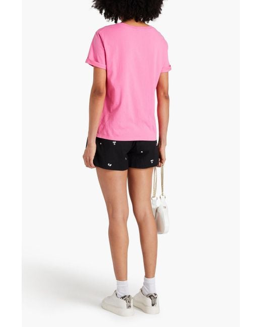 Sandro Pink Embroidered Cotton-jersey T-shirt