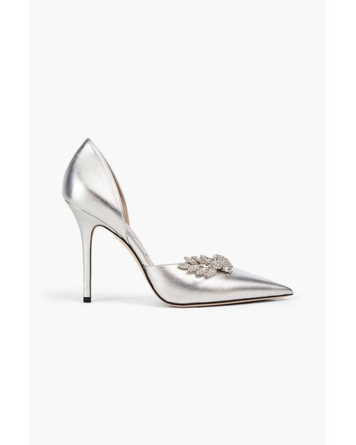 Jimmy Choo White Crystal--embellished Leather Pumps