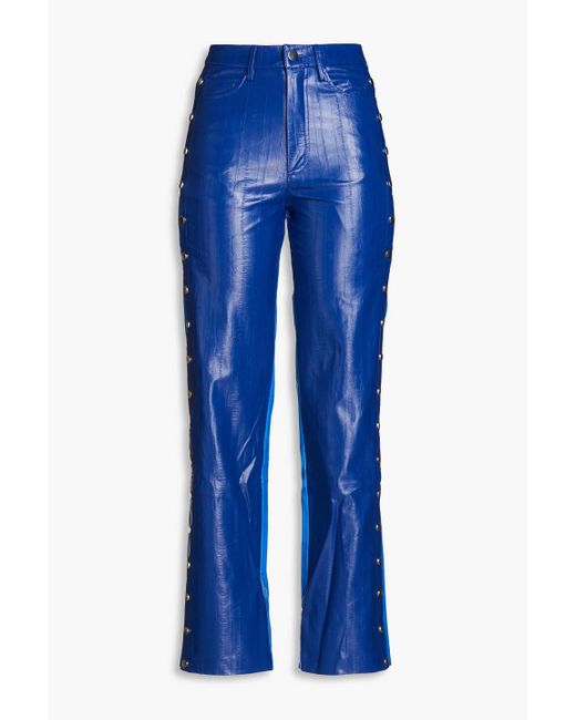 ROTATE BIRGER CHRISTENSEN Blue Two-tone Faux Eel-effect Leather Straight-leg Pants