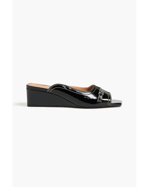 Ganni Black Embellished Glossed Mules