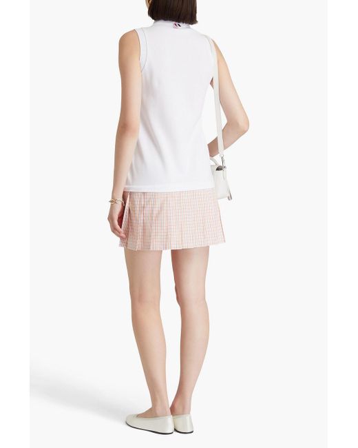 Thom Browne Pink Pleated Printed Cotton-piqué And Jacquard Mini Dress