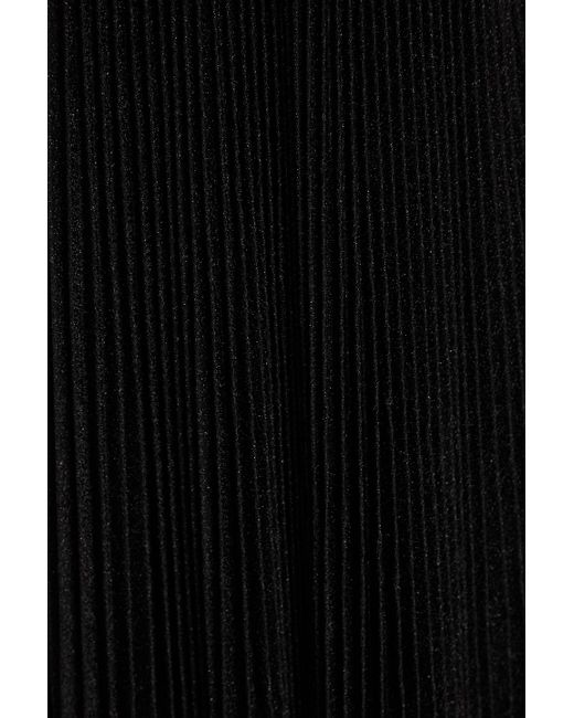 Halston Heritage Black Metallic Plissé-woven Gown