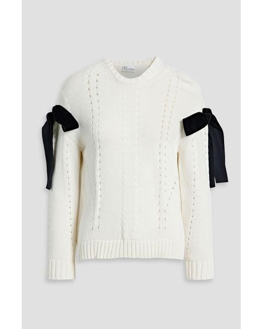 RED Valentino Natural Bow-detailed Pointelle-knit Sweater