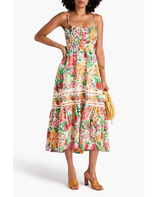 Farm Rio White Floral-Print Swiss-Dot Cotton Midi Dress
