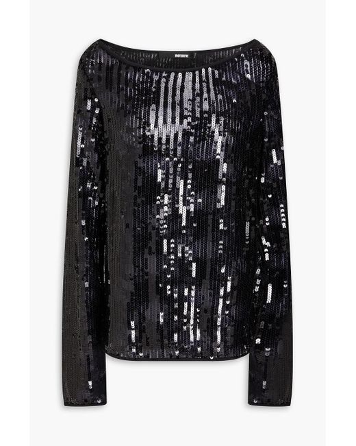 ROTATE BIRGER CHRISTENSEN Black Off-the-shoulder Sequined Stretch-mesh Top