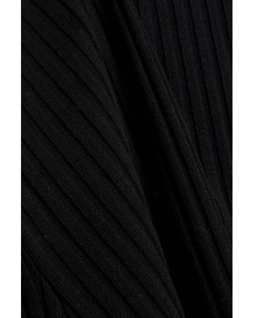 Vince Black Ribbed Cotton-Blend Midi Dress