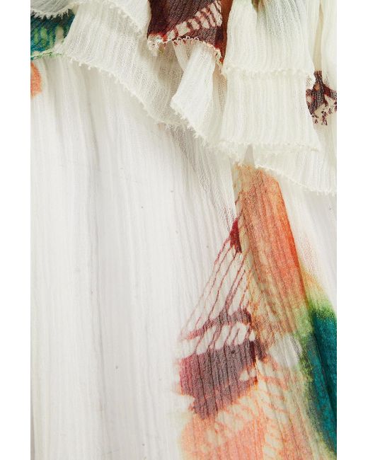 Ulla Johnson White Pippa Ruffled Printed Silk-crepon Blouse