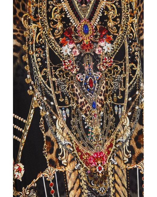 Camilla Black Embellished Printed Silk Crepe De Chine Kaftan