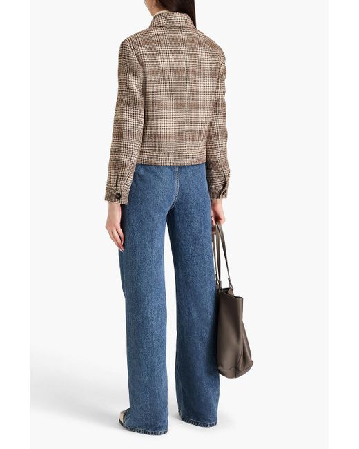 Brunello Cucinelli Brown Jacke aus einer wollmischung mit hahnentrittmuster in metallic-optik