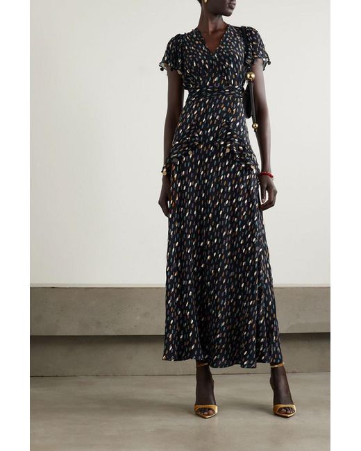 Rixo Black Jane Belted Printed Silk-chiffon Maxi Dress
