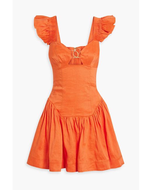 Aje. Orange Simone Embellished Cutout Linen-blend Mini Dress