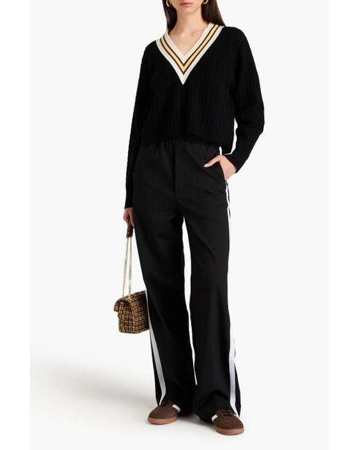 Sandro Black Grosgrain-trimmed Twill Wide-leg Pants
