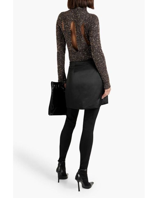 Proenza Schouler Brown Cutout Sequined Crochet-knit Turtleneck Sweater