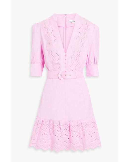 Rebecca Vallance Pink Emile Belted Broderie Anglaise Linen-blend Mini Dress