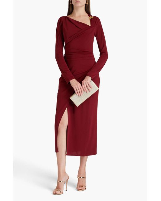 Nicholas Red Cutout Embellished Jersey Midi Dress
