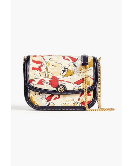 Tory Burch Yellow Robinson Printed Canvas And Patent-leather Shoulder Bag