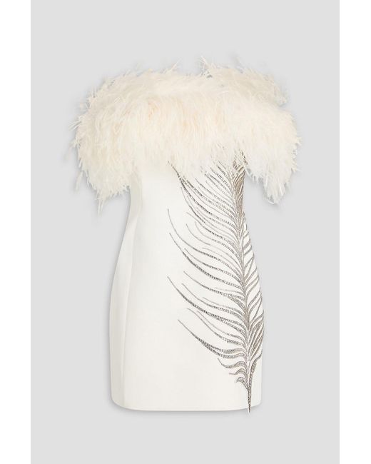 David Koma Natural Strapless Embellished Crepe Mini Dress
