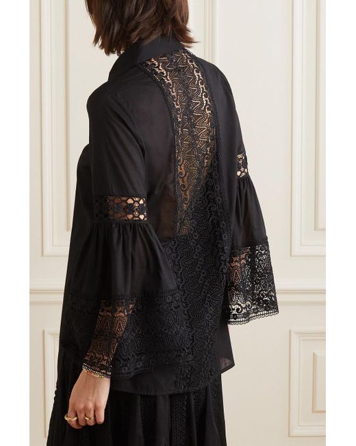 Charo Ruiz Black Letta Guipure Lace-trimmed Cotton-blend Voile Blouse