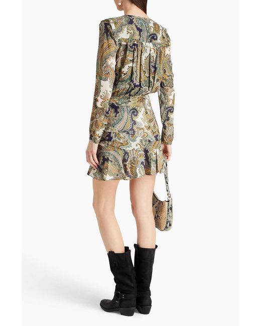 Veronica Beard Green Anjali Ruffled Paisley-print Silk-chiffon Mini Dress