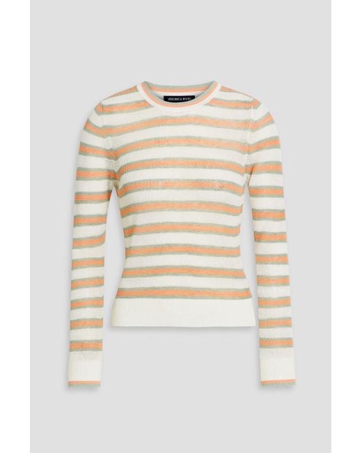 Veronica Beard Natural Magellen Striped Linen-Blend Sweater