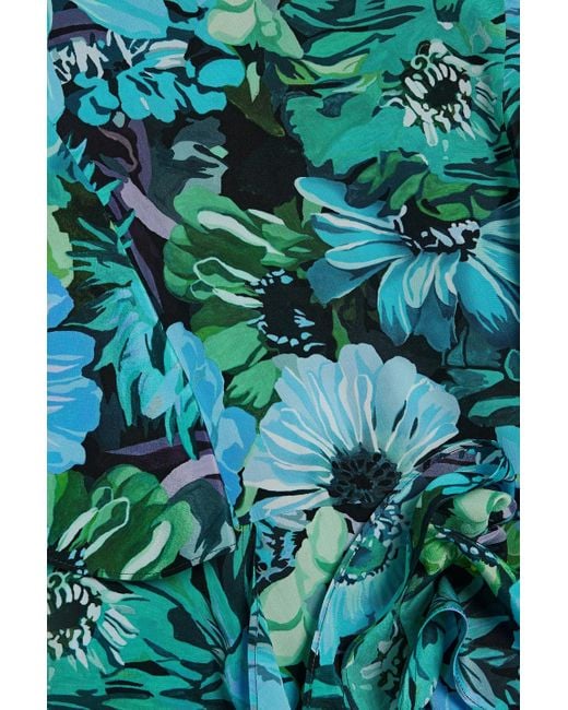 Stella McCartney Green Ruffled Floral-print Silk Crepe De Chine Midi Dress