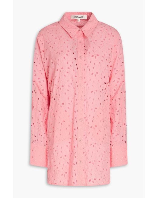 Diane von Furstenberg Pink Caleb Broderie Anglaise Cotton Shirt