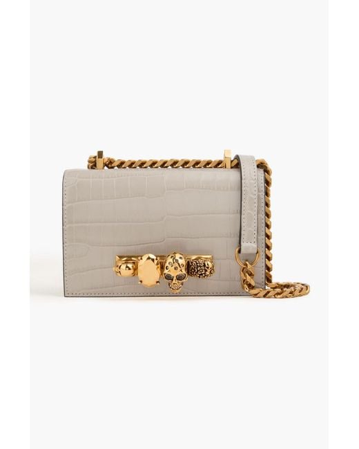 Alexander McQueen Natural Schultertasche aus leder mit krokodileffekt und verzierung
