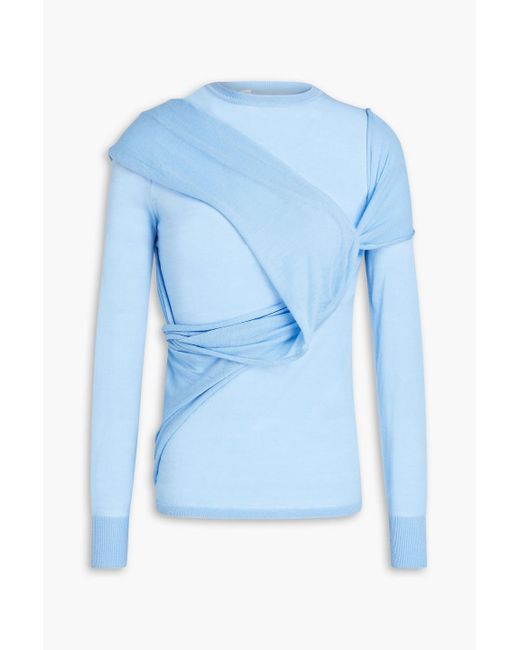 Victoria Beckham Blue Wrap-effect Draped Merino Wool Sweater
