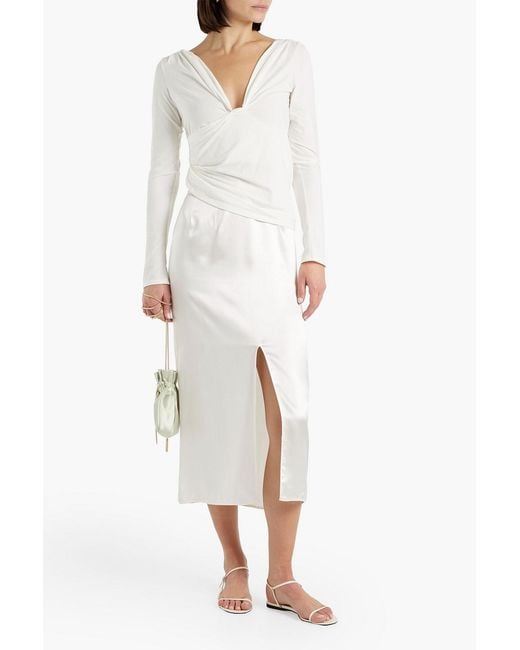 The Line By K White Ruched Stretch Cotton And Modal-blend Jersey Top