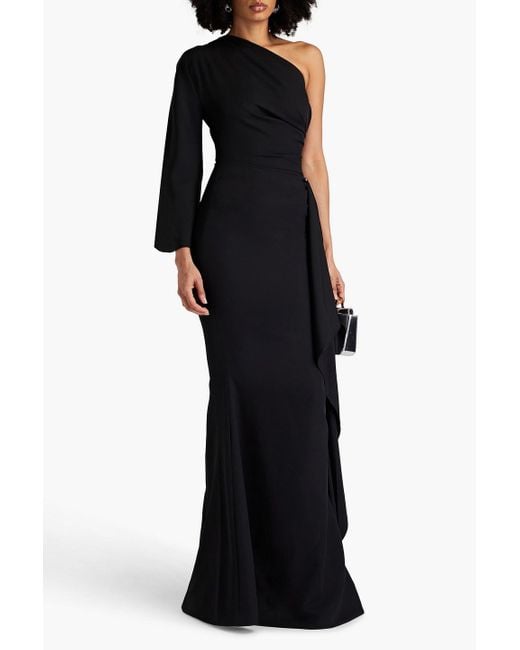 Rhea Costa Black Robe aus stretch-jersey mit drapierung und asymmetrischer schulterpartie