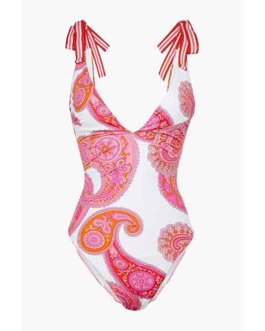 Zimmermann Pink peggy Tie-detailed Printed Swimsuit