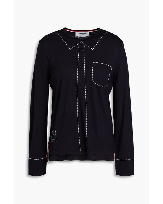 Thom Browne Blue Embroidered Wool-jersey Top