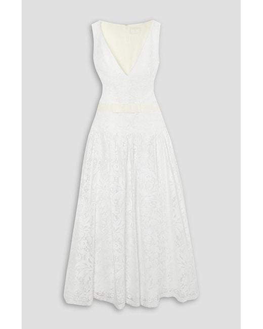 Erdem White Miranda Belted Cotton-blend Lace Midi Dress