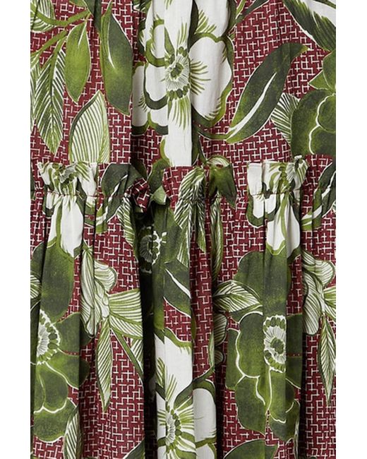 Cara Cara Green Gestuftes midikleid aus baumwoll-voile mit floralem print