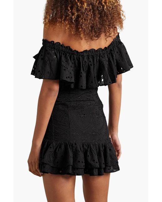Charo Ruiz Black Pia Off-the-shoulder Ruffled Broderie Anglaise Cotton Mini Dress