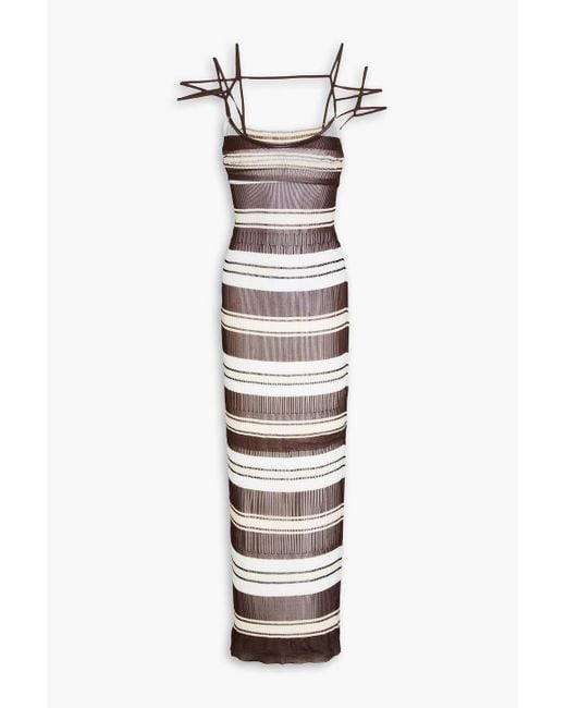 Jacquemus White Striped Ribbed-knit Maxi Dress