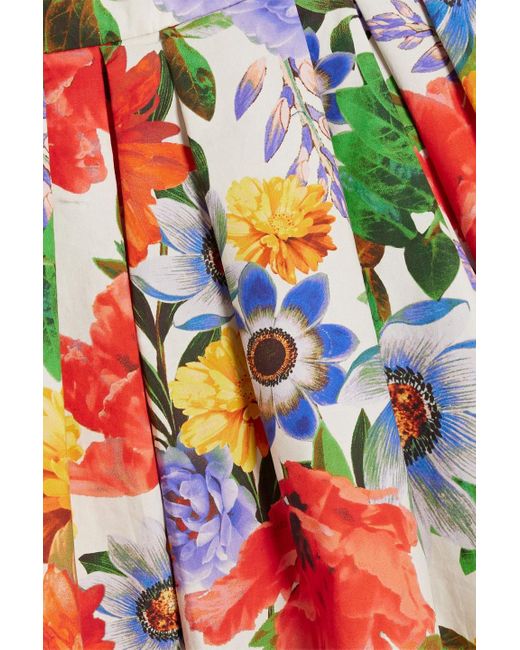 Cara Cara White Laurel plissiertes kleid aus baumwollpopeline mit floralem print