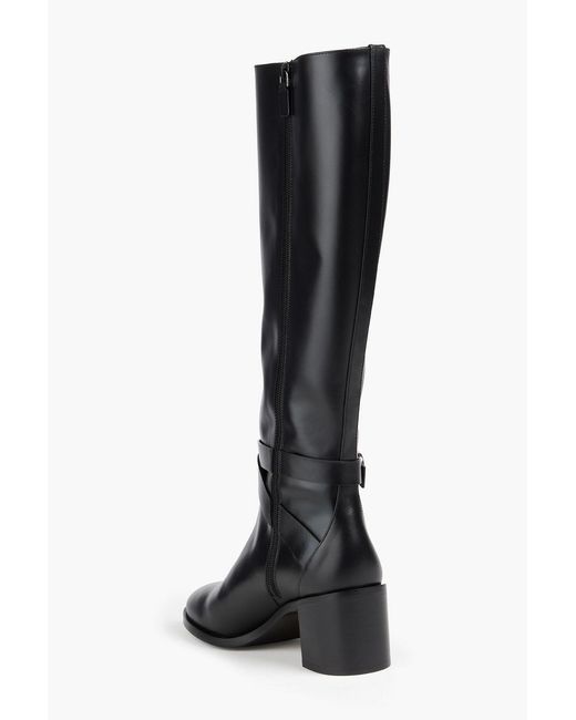 Stuart Weitzman Black Esme Buckled Leather Knee Boots