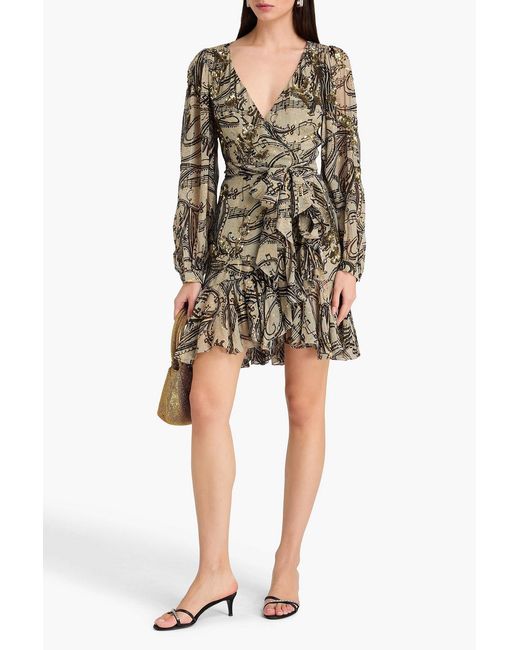 Temperley London Silvana Printed Metallic Fil Coup Mini Wrap Dress in Green  | Lyst UK