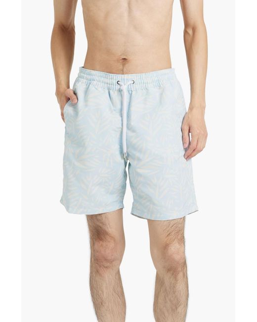 Frescobol Carioca Blue Long-length Printed Swim Shorts for men