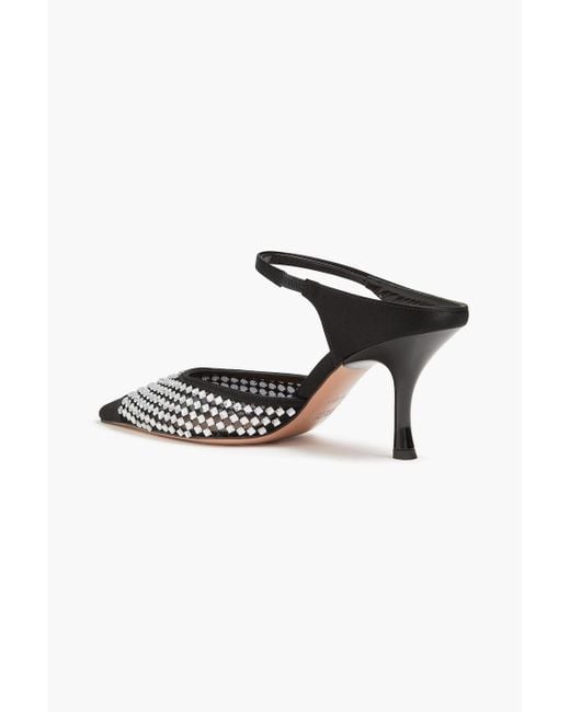 Malone Souliers Black Vega 70 Crystal-Embellished Mesh Mules