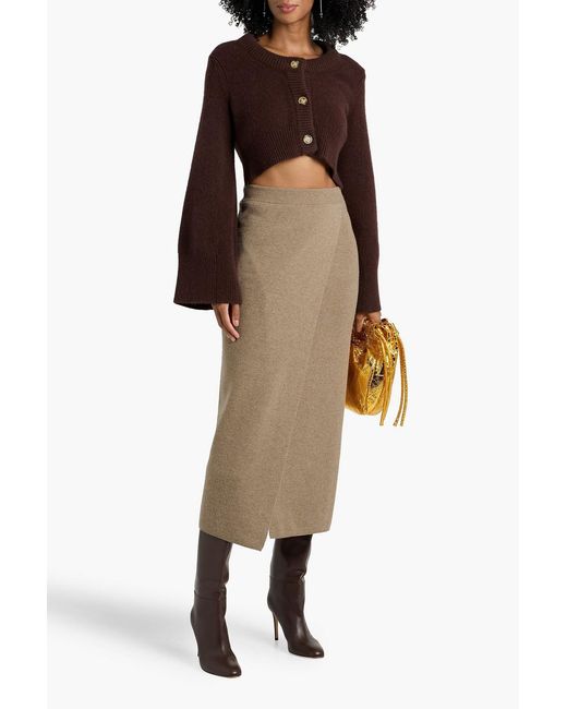 Max Mara Natural Umbria Wrap-Effect Wool And Cashmere-Blend Midi Skirt