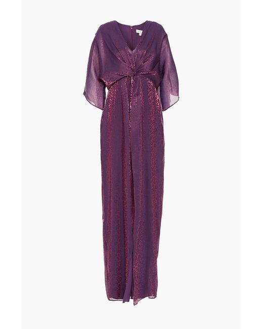 Rachel Zoe Purple Twist-front Metallic Leopard-jacquard Maxi Dress
