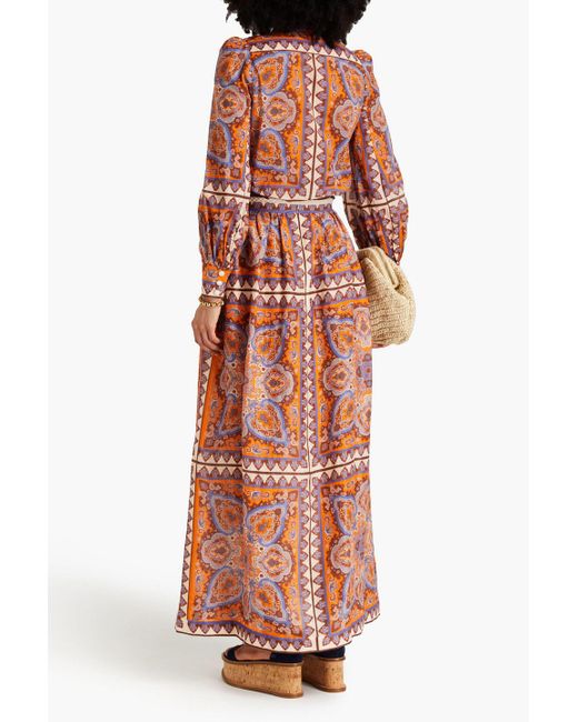 Zimmermann Orange Paisley Print Long Cotton Skirt