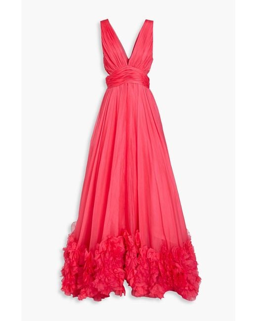 Zuhair Murad Red Ruffled Cutout Silk-Blend Organza Gown